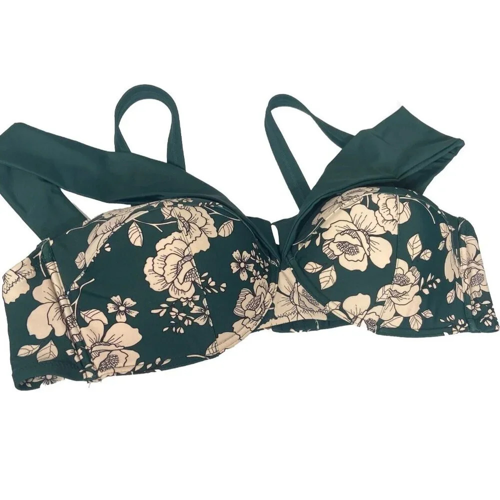 ADORE ME Green & Pale Pink Floral Bikini Top Swimsuit Bathing Suit | Size 2X